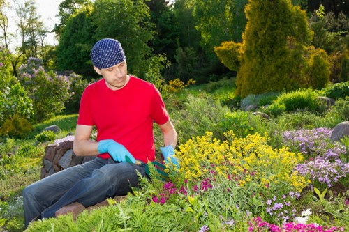 Hard landscaping features and paving in a Walthamstow garden